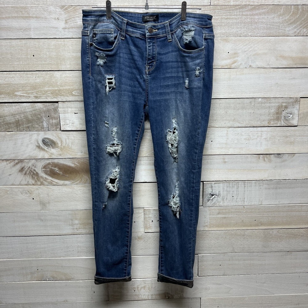 Judy Blue Skinny Fit Jeans Women 15 32 Blue Distressed Ripped Camo Patch Stretch
